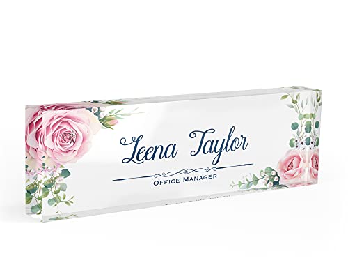 Plaque de bureau personnalisée haut de gamme à motif floral délicat