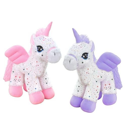 ZooPurrPets Unicornio de Peluche de Peluche, Juego de Dos Unidades, Lindos Unicornios de Felpa Suave, Regalo para niños y niñas (9.5 Pulgadas)