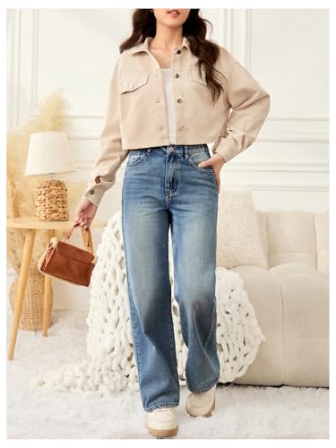 SHENHE Girl's Corduroy Jacket Button Down Collared Long Sleeve Cropped Jacket Fall Outerwear4