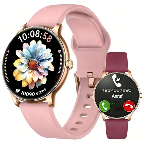 Zolovip Smartwatch Damen Rund Ultra Dünn 1,32' AMOLED Display, Always-On Fitnessuhr mit Telefonfunktion, Schlafmonitor/Herzfrequenz/Schrittzähler, 100+ Sportmodi, IP68 Wasserdicht, Android/iOS