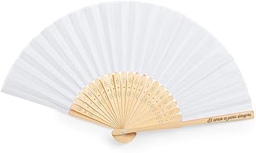 Personalised Fan for Weddings and Events – Wooden Rods, White Fabric – Favours for Guests, Communions and Celebrations, wood, One size