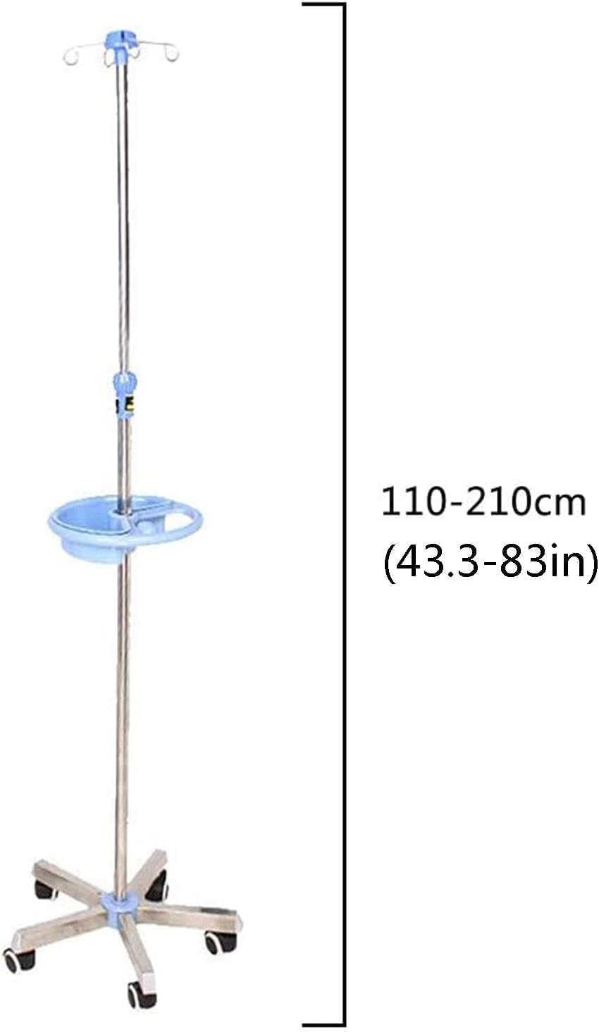 Supporto retrattile per flebo endovenoso, Palo In Acciaio Inox Con Vassoio A 5 Ruote Regolabile In Altezza 4 Ganci Home
