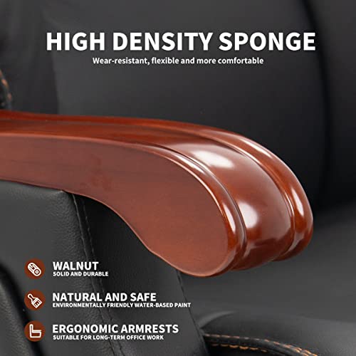 Kinnls Jones Massage Office Chair With Foot Rest Ergonomic Managerial Chairs & Executive Chairs Genuine Leather Fully Reclining Office Chair With High Back Solid Wood Arm (Microfiber Leather-Black) #TOP7