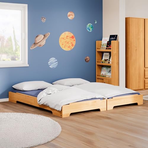 BioKinder Stapelbett 2er Set Stapelliege Gästebett Kai aus zertifiziertem Massivholz Erle 90 x 200 cm