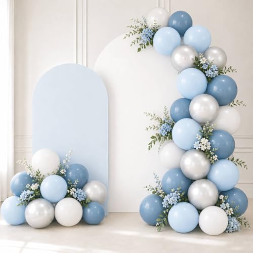 Image of Dusty Blue and White Silver Balloons for Bride Bachelorette Party Decorations- 35Pcs 12in Baby Blue, White, Clear, Diamond Silver Latex Baloons for Bridal Shower, Baby Shower Boy Party Decor