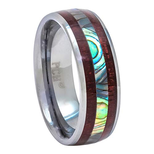 PCH Jewelers Tungsten Hawaiian Koa Wood and Abalone Ring 8mm Comfort Fit Band (7)