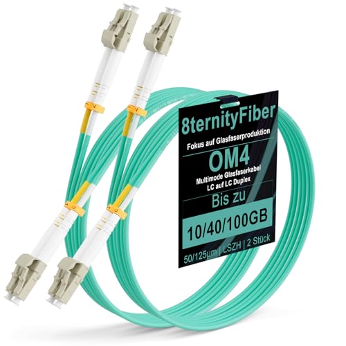 8ternityFiber LC auf LC OM4 LWL Kabel 0,5 m/1,6 ft, 10GB/40GB/100GB Fibre Optic Cable Multimode Duplex 50/125 µm, Längenoptionen: 0,2 m-50 m, OD: 2 mm, LSZH-2 Stück