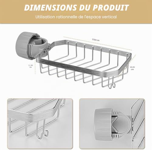 Bnimtm Porte Savon pour Etagere Douche - INOX Support Shampoing Douche sans Perçage pour Tringle 20-32mm – vue 5