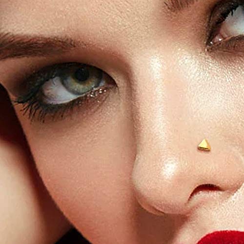 9K Solid Yellow Gold Flat Plain Triangle 22 Gauge L Bend Nose Stud Piercing Jewelry #TOP4