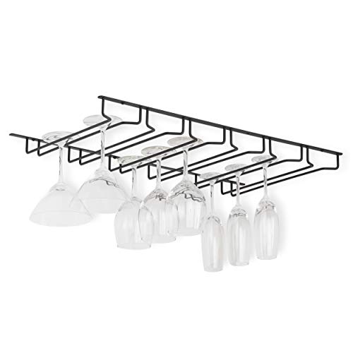 brigtmaison Wine Glass Holder Rack  Use Under Cabinet, Shelf - Hanging Storage Organizer for Stemware in Home Bar, Kitchen, Dining Room  Holds up to 24 Glasses  Black Metal