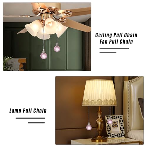 Image of Pink 2pcs Crystal Ceiling Fan Pull Chain Crystal Prism Ball 30mm Dazzling Pull Chain Extension with Connector for Ceiling Light Fan