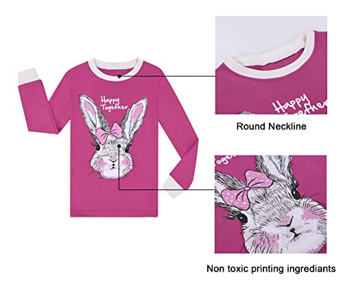 Benaive Girls Easter Pajamas Kids Bunny Easter Pjs Long Sleeves Set 100% Cotton Novelty Girls Sleepwear 2 Pieces Size 12 - image 4
