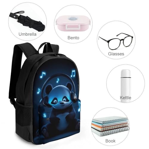 Backpack for Men, Black And White Panda Animal Headphones Music Cute Panda Portable Multi-Functional Daypack for Business Trip, Cute Spacious Reusable Shoulder Bag with Adjustable Strap4