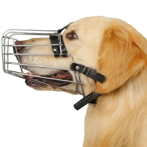 BRONZEDOG Dog Muzzle Wire Basket Metal Mask for Small, Medium and Large Dogs, Breathable, Dog can Drink, Adjustable, Padded, Training, Prevents Biting (Size 5: Belgian Malinois & Golden Retriever)