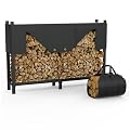 WALMANN Heavy-Duty 6 ft Firewood Rack with Waterproof Cover & Firewood Carry Bag, Outdoor Indoor Wood Log Holder for Fireplace, Patio & Porch, Sturdy Steel Fire Wood Storage Stand