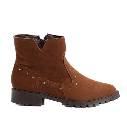 Bota Cano Curto Drezzup Basic Rebites Feminina - Caramelo - 38