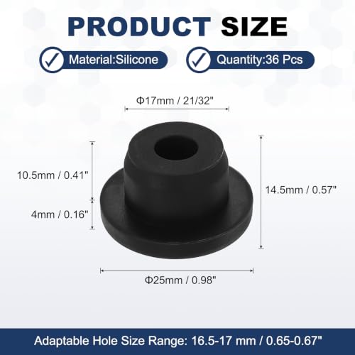 Image of MECCANIXITY 36pcs T-Shaped Silicone Plugs 17mm 21 /32 Inch Dia, Black | Snap in Plug Hole Seal Cover Round Rubber Stopper for 16.5-17mm Holes Kitchen Rubber Bulkheads Waterproof Sealing