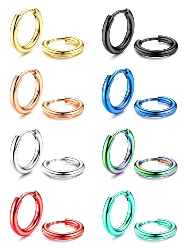 Diamday 8 Paires de Boucles d'Oreilles Acier Inoxydable pour Hommes Femmes Boucles d'Oreilles Cerceau Huggie Set de Boucles d'Oreilles Hypoallergéniques Cartilage Helix Lobes Sleeper 20G Cover