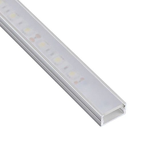 DL1407 - Perfil de aluminio 6063, 10 m, 5 barras de 2 m, para tiras LED, con cubierta opaca, tapas y grapas de montaje incluidas