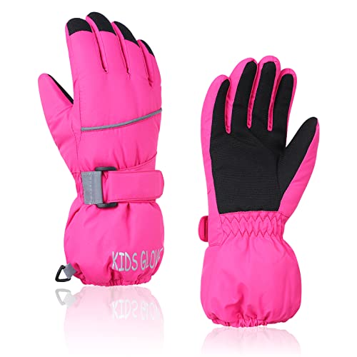 Kids Waterproof Winter Ski Gloves Toddler Mittens Rose S