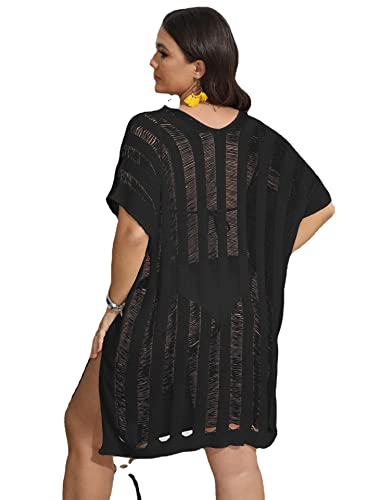 Women's Beach Cover Up Plus Size Swimwear Cover Ups Hollow Out Knitted Beach Cover-up with Side Slit2