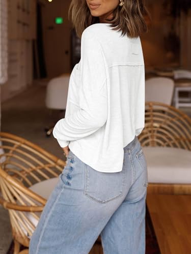 Tankaneo Womens Cropped Long Sleeve Shirts Trendy Casual Boxy Fall Tops Loose Fit Crew Neck Tees4