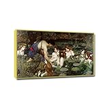  JZSDGB John William Waterhouse Tableau Impression Sur Toile-Reproduction de Tableaux Célèbres-John William Waterhouse Posters Sur Toile Décoration-Hylas et les nymphes 35x55cm(14x22in) encadré d\'or