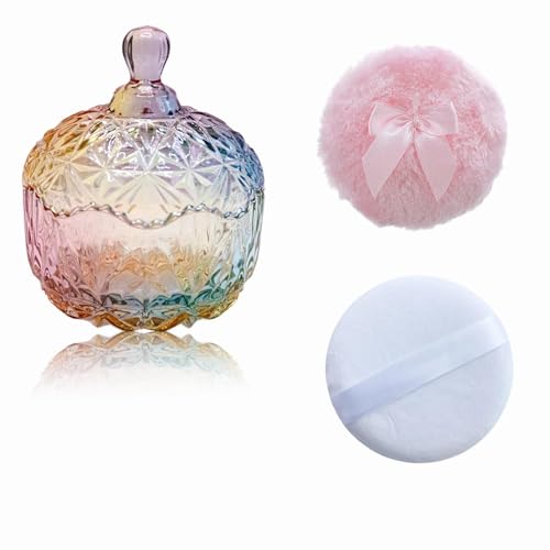 Qopoto Body Powder Puff and Glass Container(Crown,Colorful)