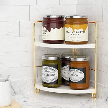Kitwe Corner Bathroom Countertop Organizer, Stackable Storage Shelf for Vanity Makeup Perfume Shelf, Kitchen Spice Rack or Bedroom