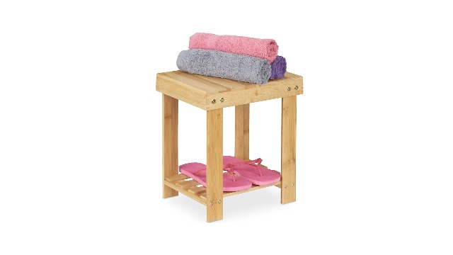 Sgabello Poggiapiedi In Bambù Relaxdays - 24,5x25x27 Cm, Portata 100 Kg, Naturale Per Casa E Bagno - Foto 13