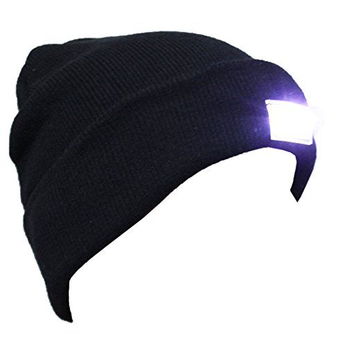 Comfortable Black Knit Beanie with Built-in Five-led Flashlight Provides Bright Light While Running, Camping, or Fishing at Night