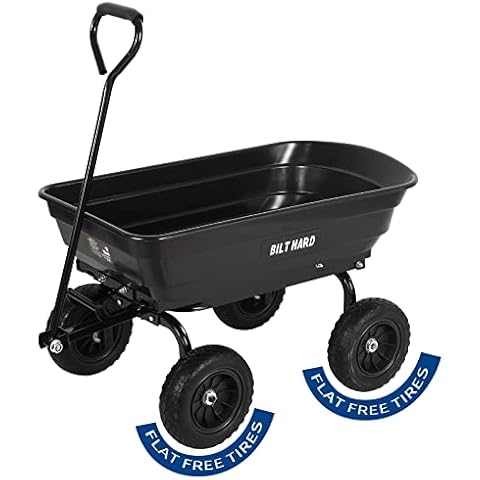 BILT HARD 4 Cu.Ft. 10" No-Flat Tires Poly Yard Dump Cart with 180° Rotating Handle, 600 lbs Capacity Heavy Duty Garden Carts and Wagons Cover