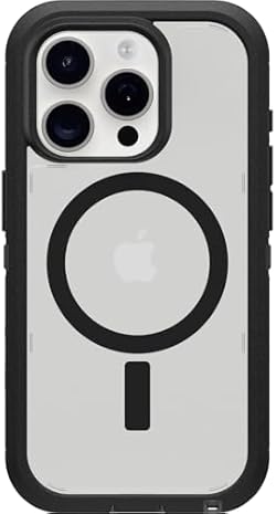 OtterBox iPhone 15 Pro (Only) Defender Series XT Clear Case - DARK SIDE (Black/Clear), screenless, rugged , sn