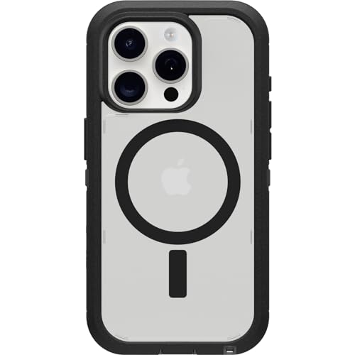 OtterBox iPhone 15 Pro (Only) Defender Series XT Clear Case - Dark Side (Black/Clear) Screenless Rugged Snaps to MagSafe Lanyard Attachment