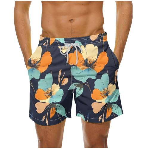 Men's Hawaiian Beach Shorts Fashion Tropical Print Casual Loose Drawstring Elastic Waist Workout Athletic Shorts