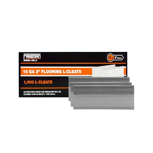 Freeman Flooring L-Cleats | 16 Gauge | 2 Inch | Glue Collated | Serrated Steel | 1,000 Count | Hardwood Floor Installation, Tongue & Groove, Cherry, Oak, Maple, Hickory, Walnut | FNL-2