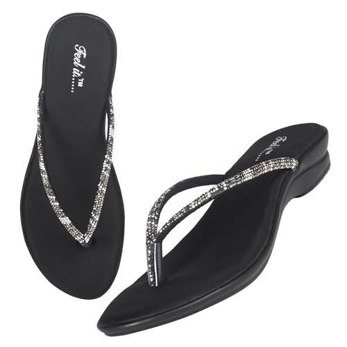 Image of Feel it Women Casual One Toe Flats Sandal, Women's Flat Slip on Embellished Ethnic Sandals Slippers for Party & Wedding