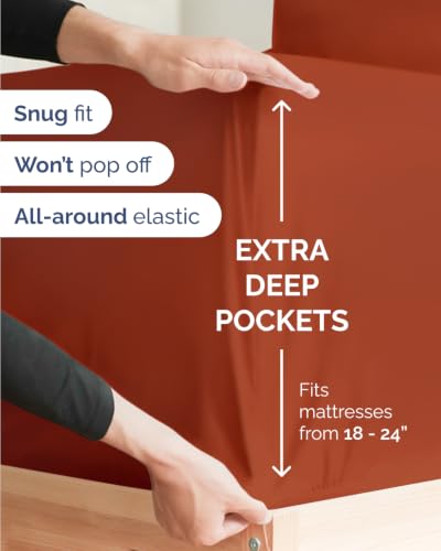 Image of Extra Deep Flex Top Split Head King Sheet Set - 6 Piece Breathable and Cooling Sheets - Hotel Luxury Bedding for Women, Men, Kids & Teens - Easy Secure Fit - Extra Deep Pockets - Terracotta