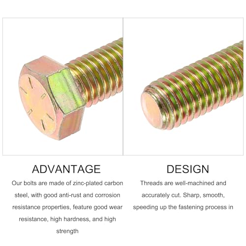 Image of METALLIXITY Hex Bolts (9 /16-12x2) 10Pcs, Carbon Steel Zinc Plated Fully Threaded UNC Hex Head Screw Bolt Machine Screws - for Furniture Repair, Yellow Green