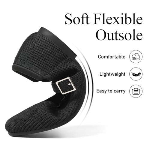Image of CELNEPHO Flats for Women Mary Jane Shoes Casual Ballet Knit Flats Square Toe with Ankle Strap Dressy Comfortable Office Shoes
