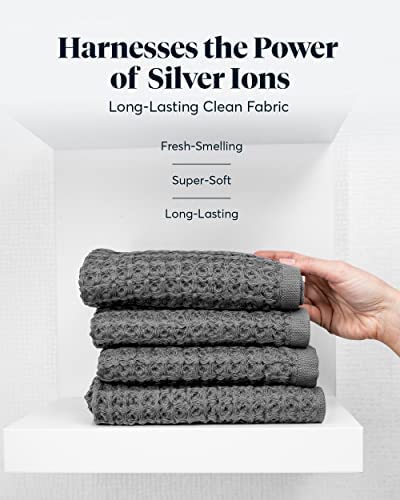 Sutera - Silverthread Waffle Towel California - Grown Pima Cotton, Quick Drying, Ultra Soft, Lightweight And Absorbent - Waffle Weave Design - Luxury Towel (Hand, Grey) 16"X30" #TOP3