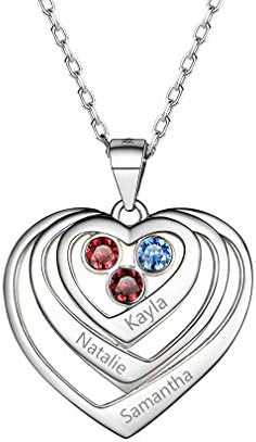 Custom4U Birthstone Gifts Necklace,Personalised Heart Pendant with 2/3/4/5 Names,Jewellery for Women Mum Best Friend,45+5cm/18''+2'' (with Gift Box)
