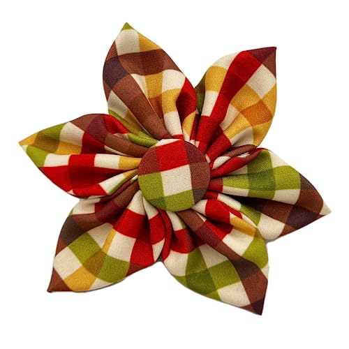 Huxley & Kent Pet Pinwheel Bow for Dogs & Cats - Fall Adjustable Hook & Loop Collar Accessory - Cute & Comfortable for Holidays & Celebrations - Harvest Check, Small