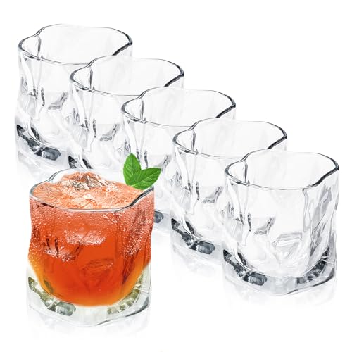 Juego de 6 vasos de whisky, 200 ml, vasos de ron, cristal con aspecto de cristal, juego de vasos para whisky, zumo de agua, zumo de café helado, accesorios de bar, aptos para lavavajillas, para