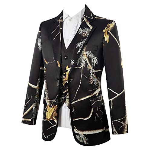 HBDesign Mens 3 Piece 2 Button Black Print Camouflage Custom Suit (Jacket+Vest+Pants)3
