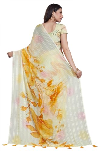 Image of RANI SAAHIBA Women's Printed Chiffon Saree Without Blouse Piece