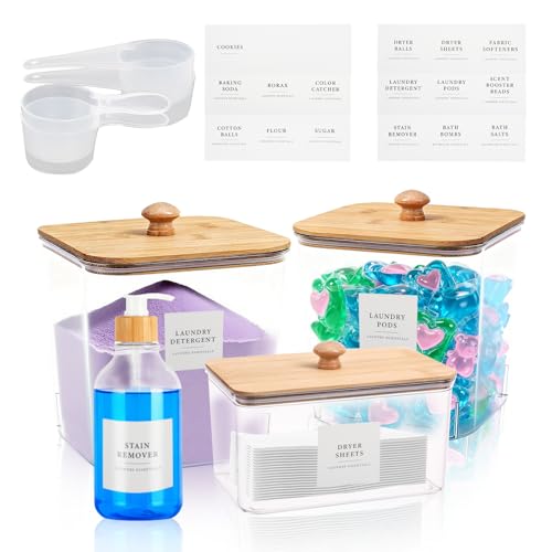 Mulaibdin Pods de almacenamiento de detergentes, caja de almacenamiento de polvo de lavado con palas y etiquetas, juego de recipientes para detergentes, cajas de detergente con tapa para vainas de