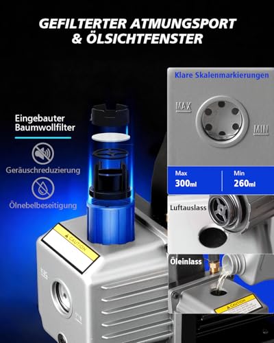 Vakuumpumpe Klimaanlage Set 3 CFM 1/4 HP Vakuumpumpe mit Manometer Schläuchen für R12 R22 R502 R134A R404 R407 R452A Vakuum-Pumpen-Kit für Auto-Klimaanlage, Lebensmittelverarbeitung, Gewerbliche Kälte