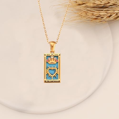 Gold Tarot Card Necklace for Women Men Non Tarnish 18K Gold Plated Vintage Lucky Charm Square Pendant Talisman Amulet Necklaces Unisex Jewelry4
