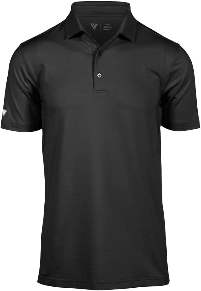 Element Classic 3-Button Mens Moisture Wicking Golf Polo Shirt Subtle Textured Stripe Design